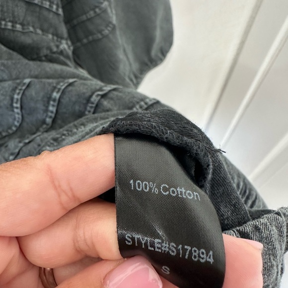 Mustard Seed Black Dark Wash V Neck Denim Midi Dress with Pockets - S - Picture 6 of 11